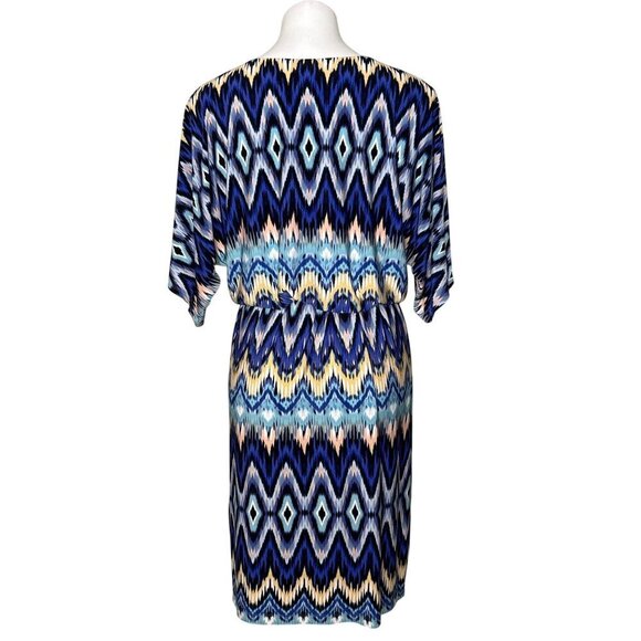 Chico's Nouveau Ikat Dress, Blue Multicolor Slit Sleeves Women's Size 1 (M) - Picture 7 of 13